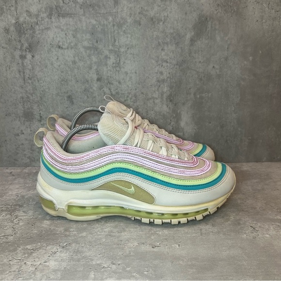 Nike Air Max 97 Sneakers CW7017-100 Womens sz 7.5 - White/purple/green - Picture 1 of 6